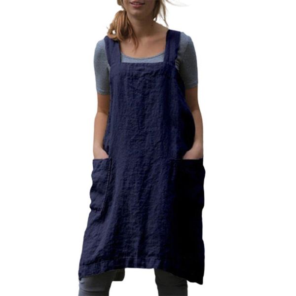 aprons dress women's cotton linen apron long home furnishing loose casual solid color suitable for baking cooking wwo66